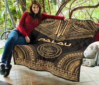 Palau Premium Quilt - Palau Seal Polynesian Chief Gold Version - Polynesian Pride