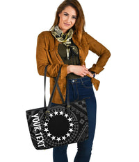 Cook Island Personalised Large Leather Tote Bag - Seal With Polynesian Tattoo Style ( Black) - Polynesian Pride