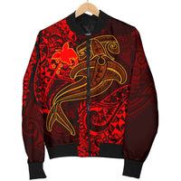 Papua New Guinea Men's Bomber Jacket - Red Shark Polynesian Tattoo - Polynesian Pride
