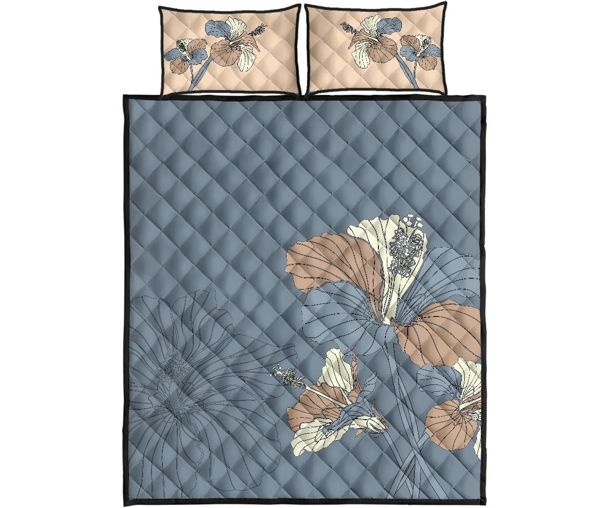 Hawaii Quilt Bed Set - Hibiscus Art Quilt Bed Set Black - Polynesian Pride