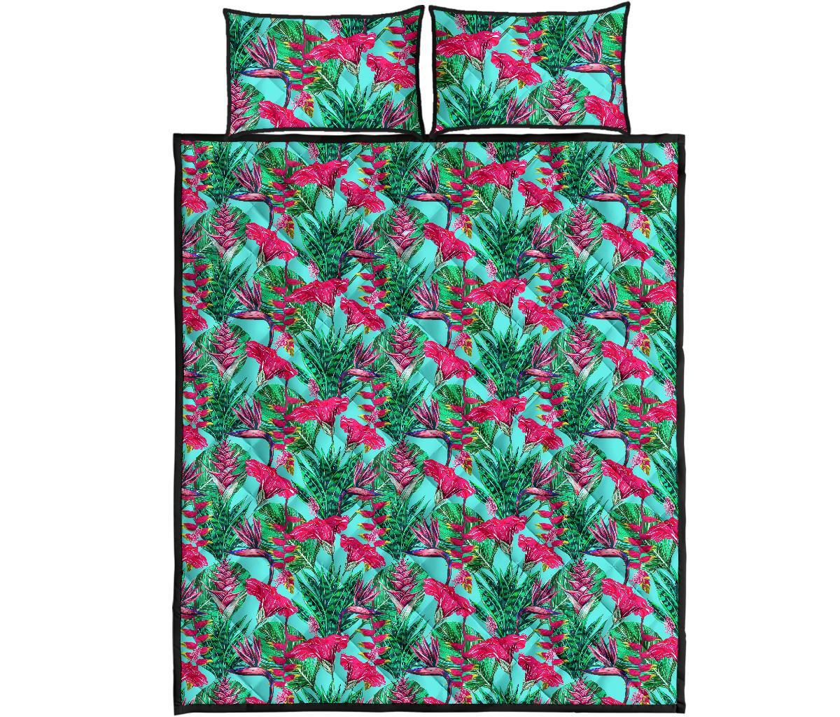 Hawaii Quilt Bed Set Tropical Strelitzia Blue AH - Polynesian Pride