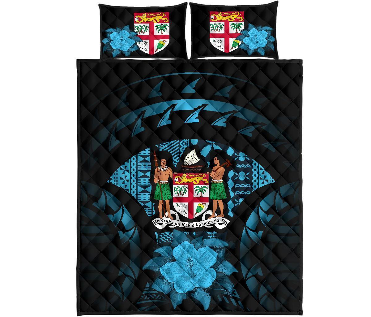 Fiji Polynesian Quilt Bed Set Hibiscus Blue - Polynesian Pride