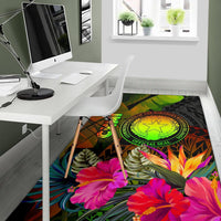 Northern Mariana Islands Polynesian Area Rug - Hibiscus and Banana Leaves - Polynesian Pride