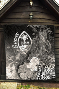 Guam Premium Quilt - Humpback Whale with Tropical Flowers (White) - Polynesian Pride