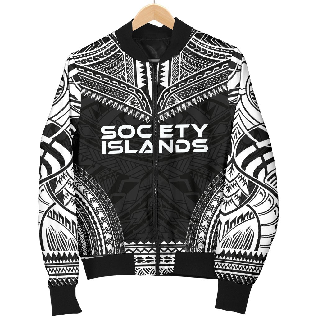 Society Islands Polynesian Chief Men's Bomber Jacket - Black Version - Polynesian Pride