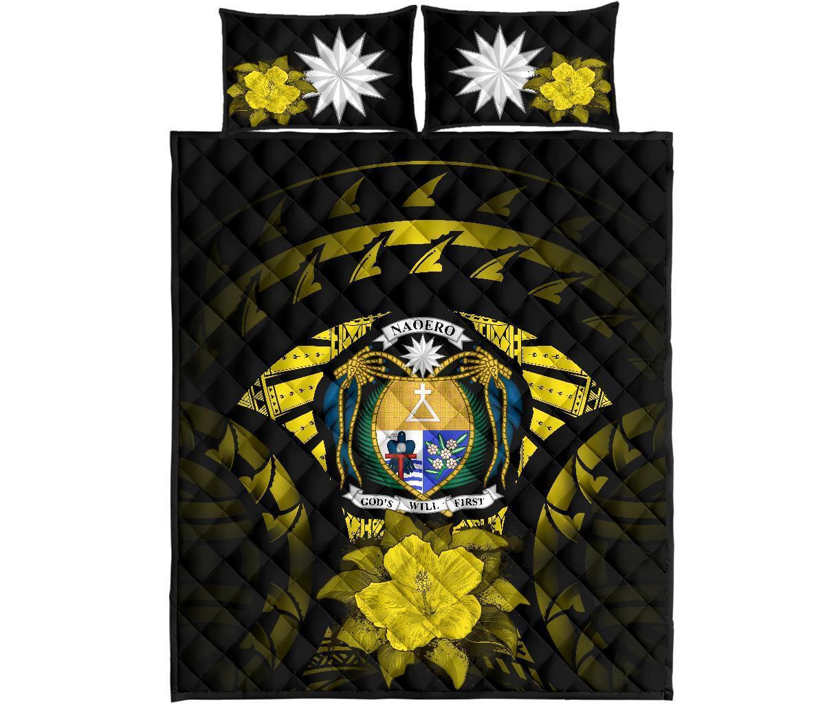 Nauru Polynesian Quilt Bed Set Hibiscus Yellow - Polynesian Pride