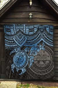 Federated States Of Micronesia Premium Quilt - Federated States Of Micronesia Seal & Blue Turtle Hibiscus - Polynesian Pride