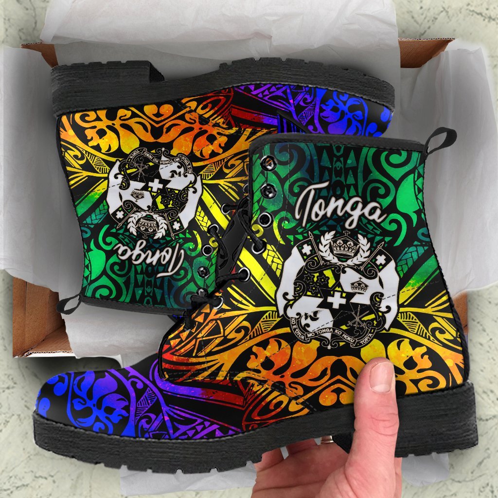 Tonga Leathet Boots - Rainbow Polynesian Pattern Rainbow - Polynesian Pride
