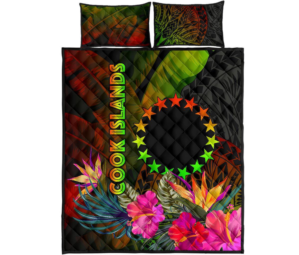 Cook Islands Polynesian Quilt Bed Set - Hibiscus and Banana Leaves - Polynesian Pride