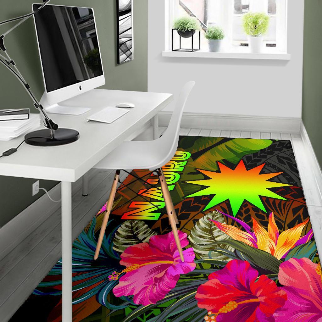 Nauru Polynesian Area Rug - Hibiscus and Banana Leaves - Polynesian Pride