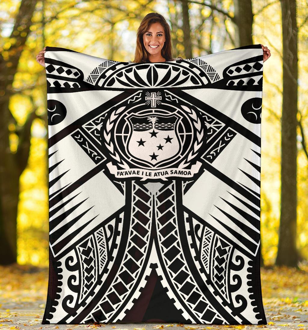 Samoa Polynesian Premium Blanket - Samoa White Seal with Polynesian Tattoo - Polynesian Pride