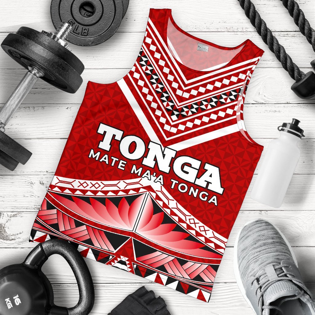 Mate Ma'a Tonga Pattern Men's Tank Top Red - Polynesian Pride