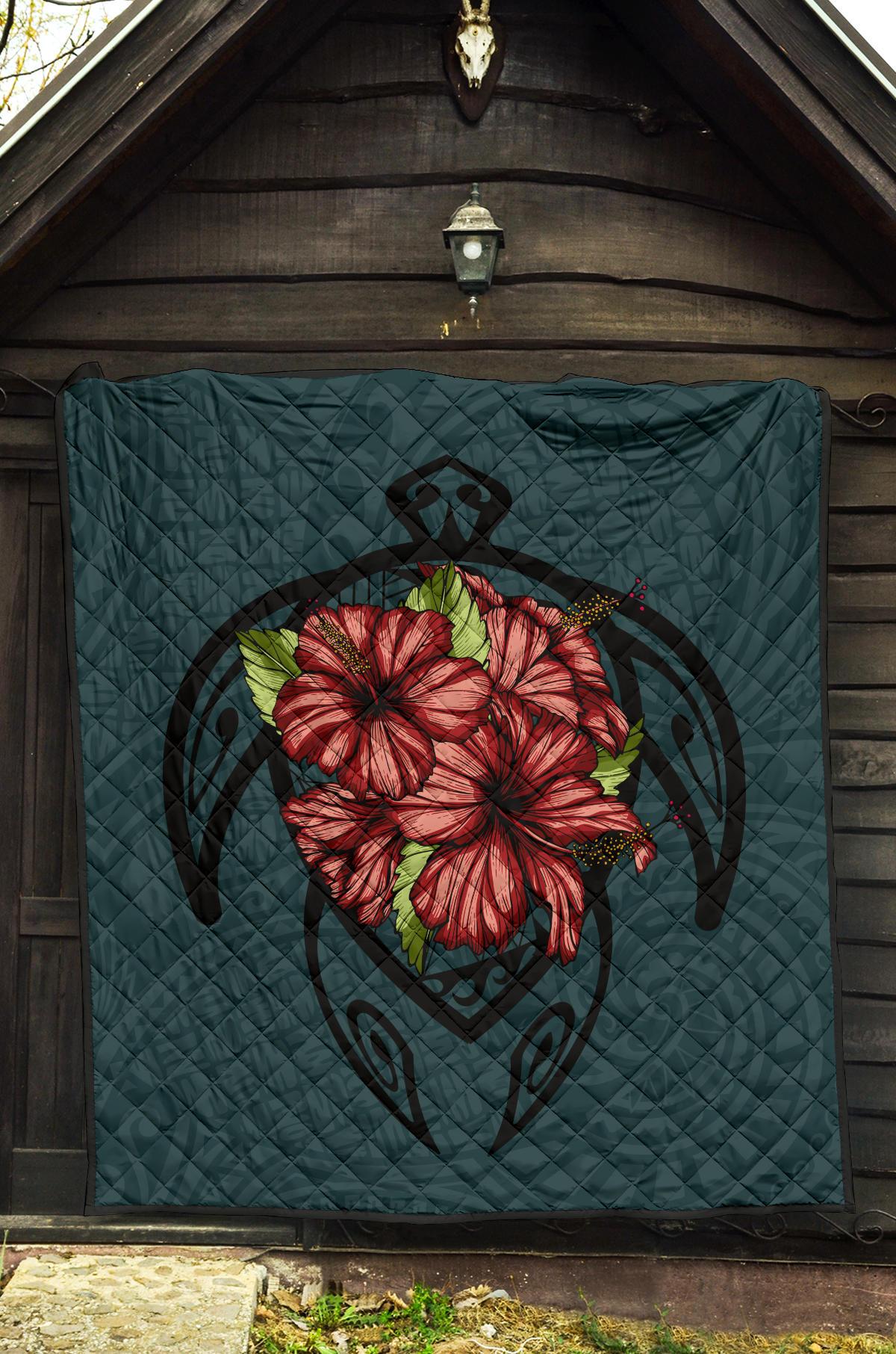 Hawaii Turtle Hibiscus Polynesian Premium Quilt - Polynesian Pride