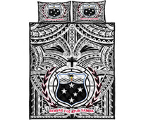 Samoa Quilt Bed Set - Samoa Coat Of Arm, Polynesian Tattoo (White) - Polynesian Pride