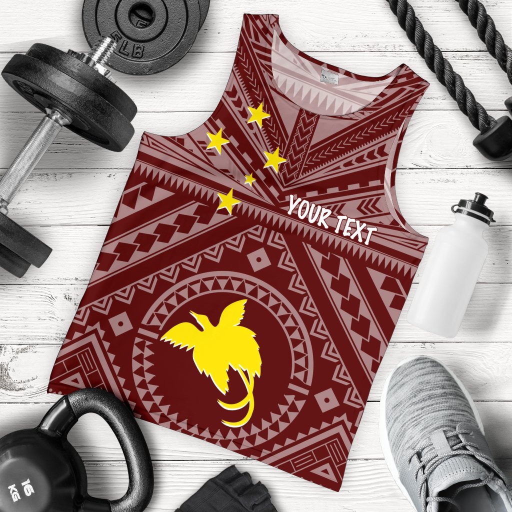 Papua New Guinea Personalised Men's Tank Top - Flag With Polynesian Patterns (Red) Red - Polynesian Pride