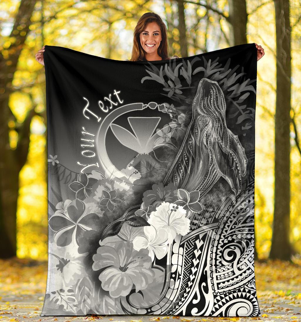 Polynesian Hawaii Custom Personalised Premium Blanket - Kanaka Maoli Humpback Whale with Tropical Flowers (White) - Polynesian Pride