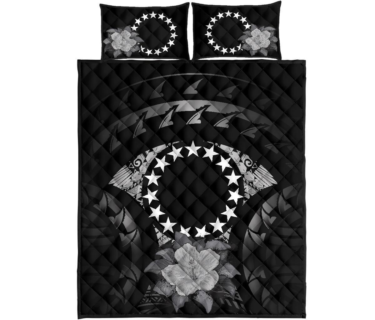 Cook Islands Polynesian Quilt Bed Set Hibiscus Gray - Polynesian Pride
