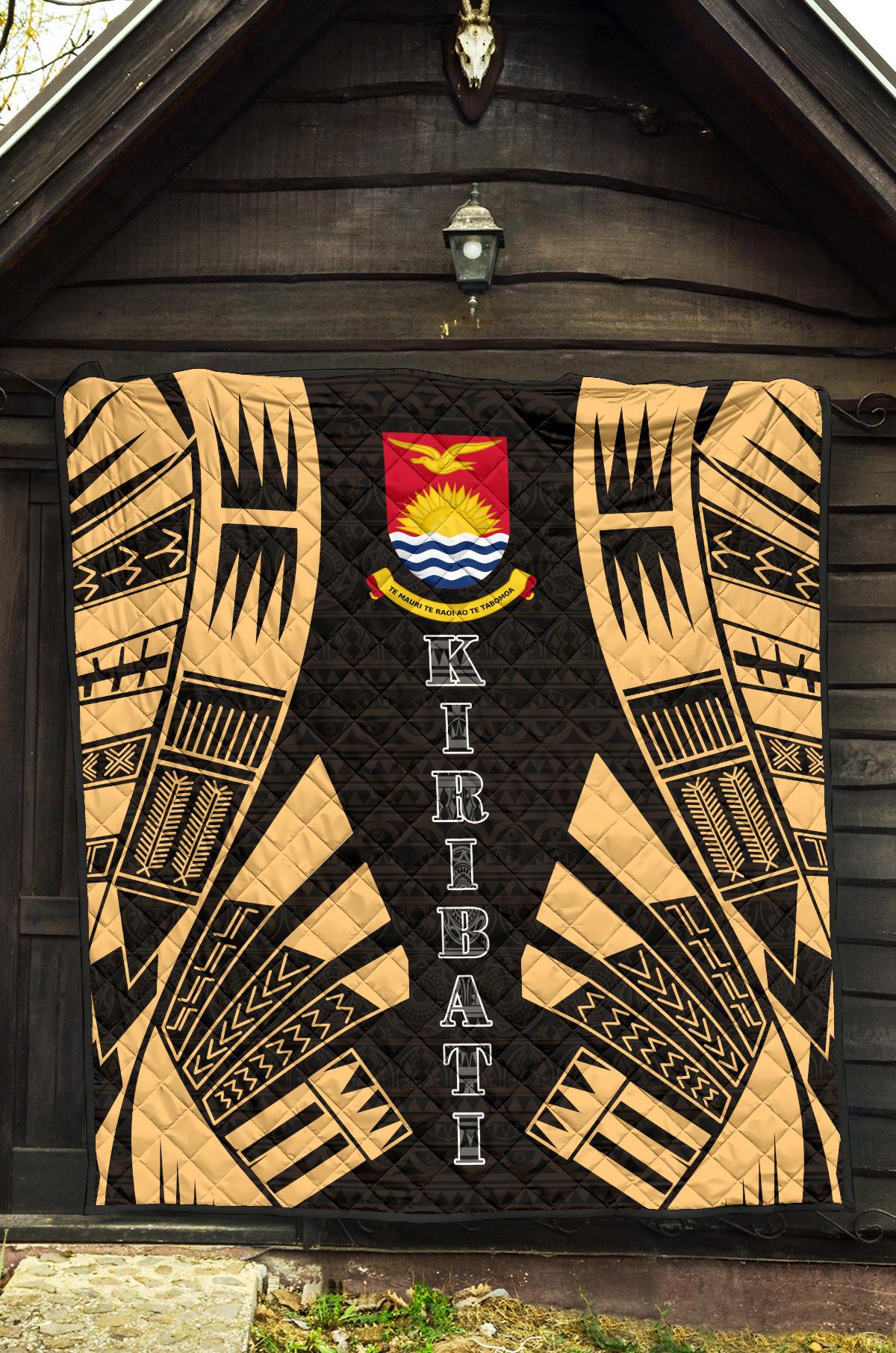 Kiribati Premium Quilt - Kiribati Coat Of Arms Polynesian Gold Tattoo - Polynesian Pride