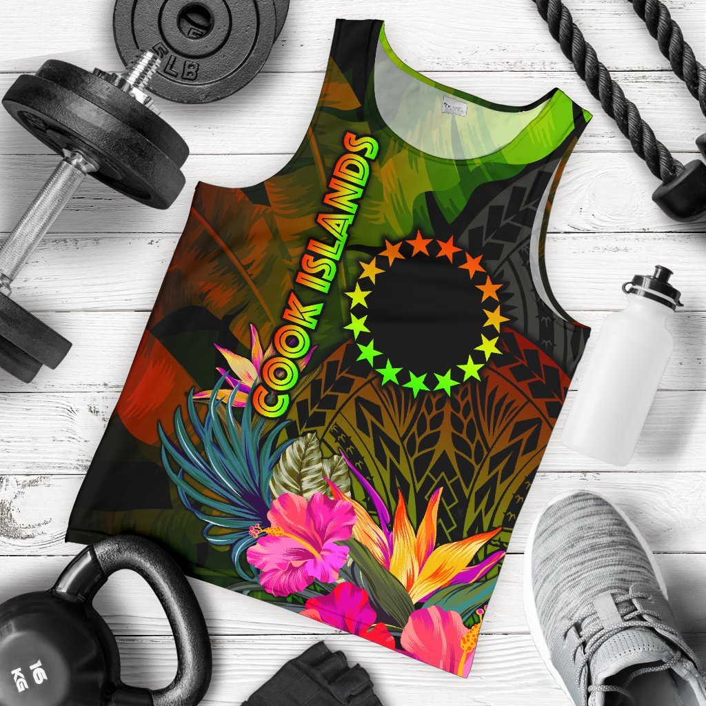 Cook Islands Polynesian Men's Tank Top - Hibiscus and Banana Leaves Reggae - Polynesian Pride