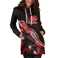Samoa Polynesian Hoodie Dress - Turtle With Blooming Hibiscus Red - Polynesian Pride