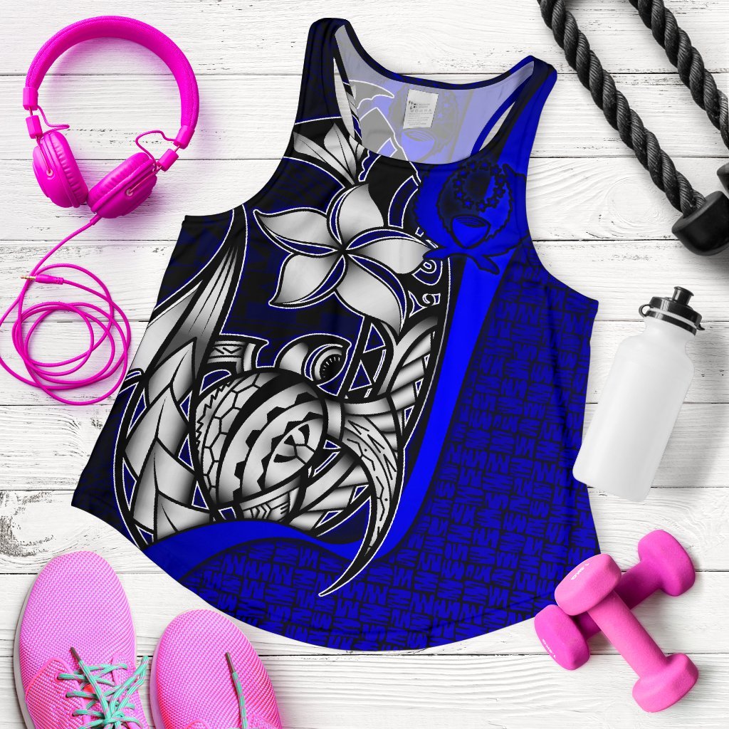 Pohnpei Micronesia Women's Racerback Tank Blue - Turtle With Hook - Polynesian Pride