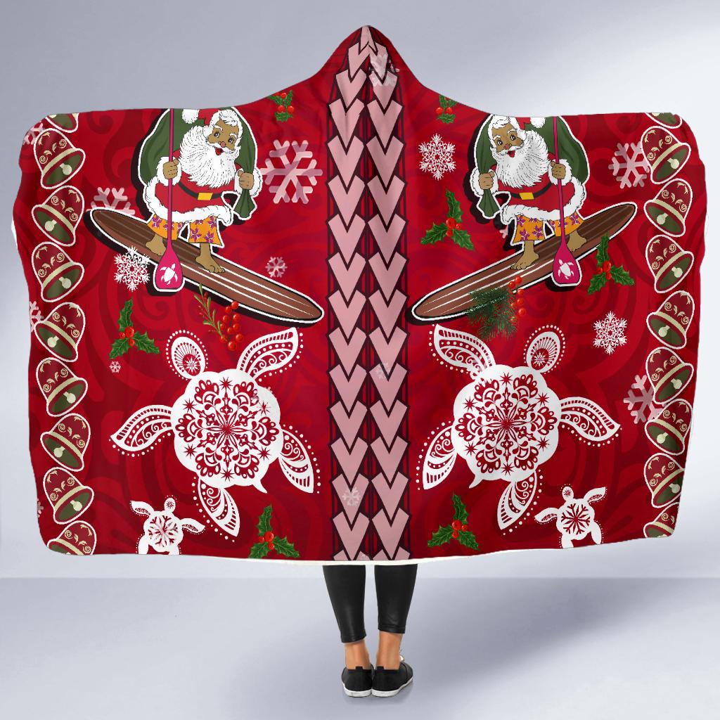 Hawaii Turtle Santa Claus Pattern Christmas Hooded Blanket - San Style - AH Hooded Blanket Red - Polynesian Pride