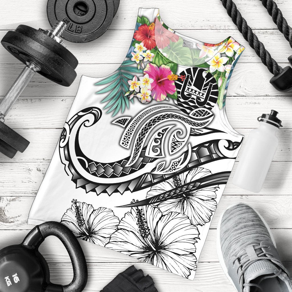 Tahiti Polynesian Men's Tank Top - Summer Plumeria (White) White - Polynesian Pride