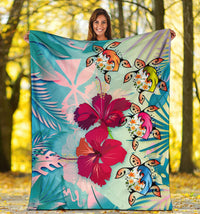 Polynesian Hawaii Premium Blanket - Plumeria Turtles with Hibiscus - Polynesian Pride