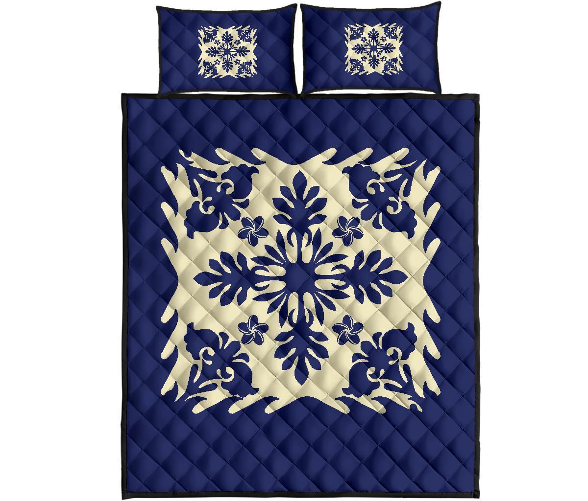 Hawaiian Quilt Bed Set Royal Pattern - Blue Blue - Polynesian Pride