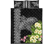 Hawaii Quilt Bed Set - Mantaray With Hibiscus Flowers - Polynesian Pride