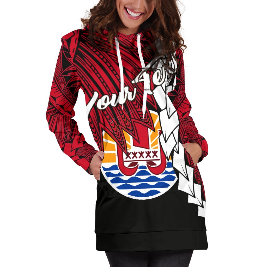 Tahiti Polynesian Custom Personalised Hoodie Dress - Tribal Wave Tattoo Flag Style - Polynesian Pride