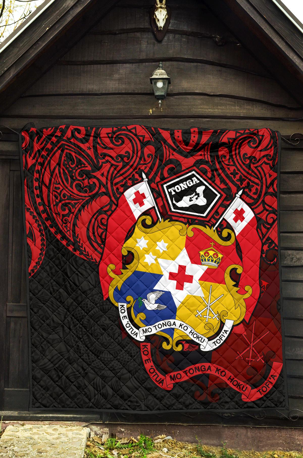 Tonga Polynesian Premium Quilt - Tongan Coat Of Arms Polynesian Tattoo - Polynesian Pride