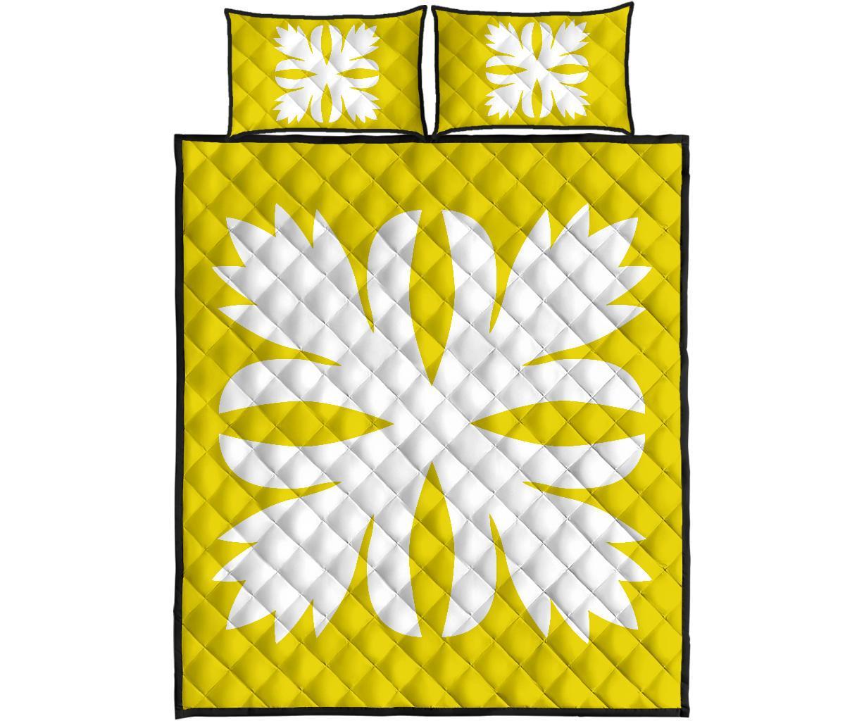 Hawaiian Royal Pattern Quilt Bed Set - Yellow - C3 Style - Polynesian Pride