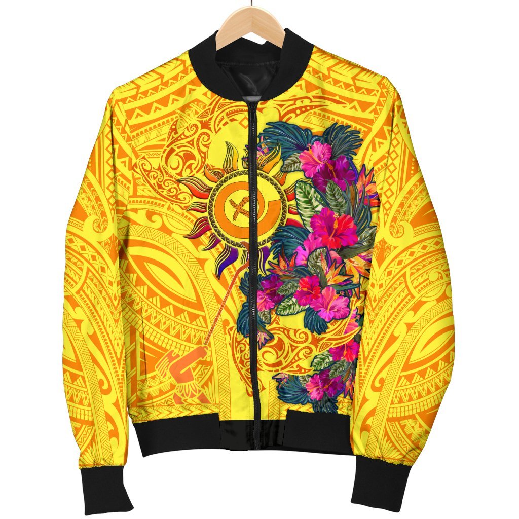 Polynesian Men's Bomber Jackets - Vanuatu Symbols With Hibiscus - Polynesian Pride