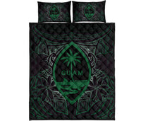 Guam Polynesian Quilt Bed Set - Green Hibiscus Coat Of Arms - Polynesian Pride