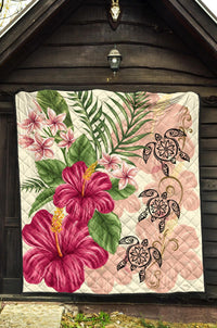 Hawaii Turtle Hibiscus Plumeria Beige Style - Premium Quilts AH - Polynesian Pride