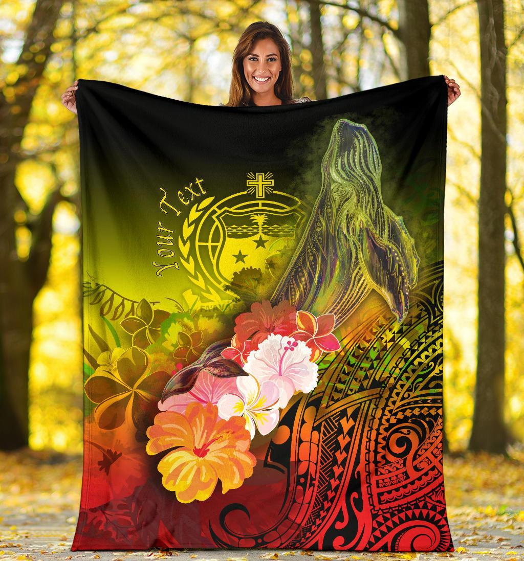 Custom Personalised Samoa Premium Blanket- Humpback Whale with Tropical Flowers (Yellow) - Polynesian Pride