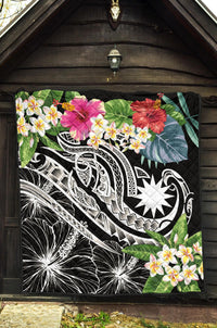 Nauru Polynesian Premium Quilt - Summer Plumeria (Black) - Polynesian Pride