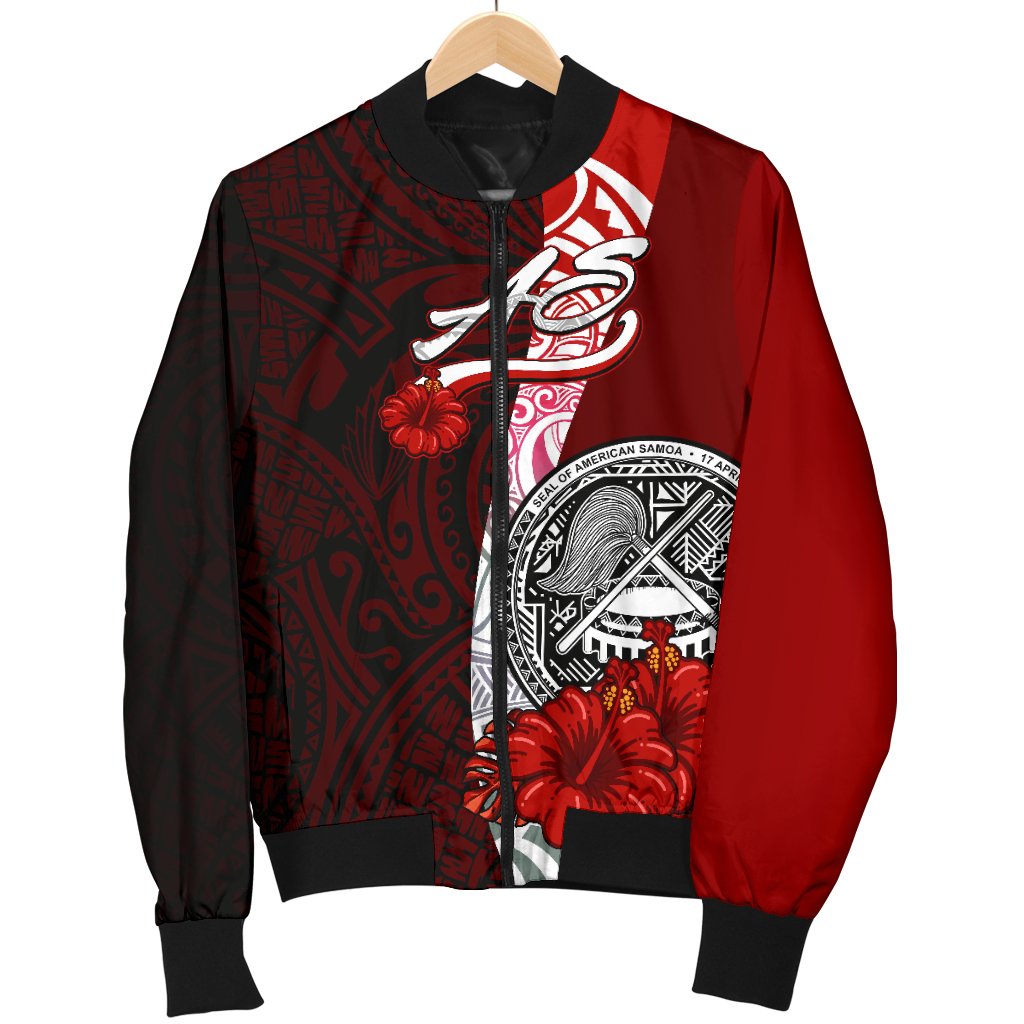 American Samoa Polynesian Men's Bomber Jacket - Coat Of Arm With Hibiscus - Polynesian Pride