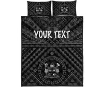 Fiji Personalised Quilt Bed Set - Fiji Seal With Polynesian Tattoo Style ( Black) - Polynesian Pride