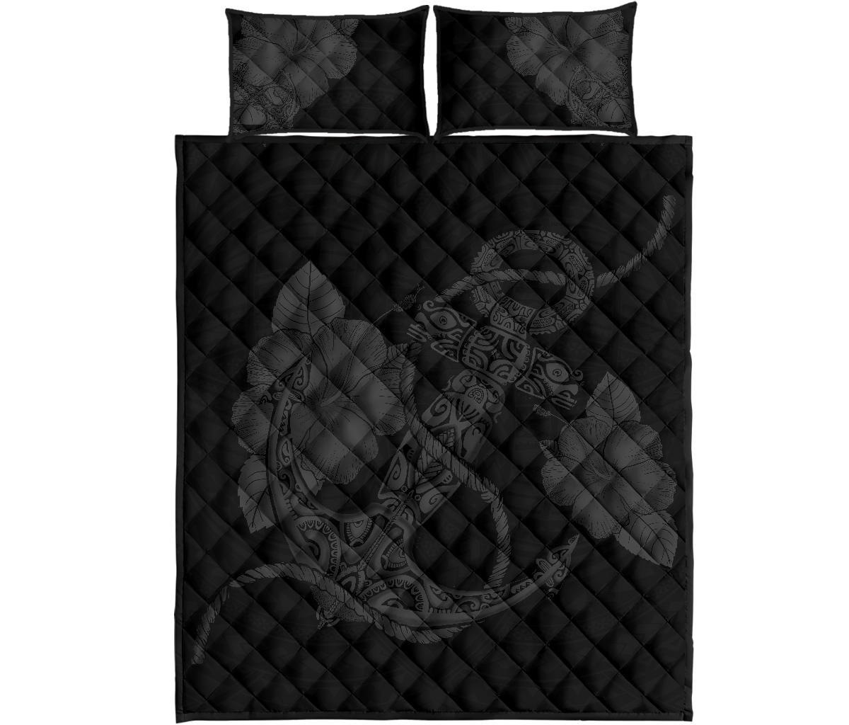 Anchor Poly Tribal Quilt Bed Set Gray Gray - Polynesian Pride