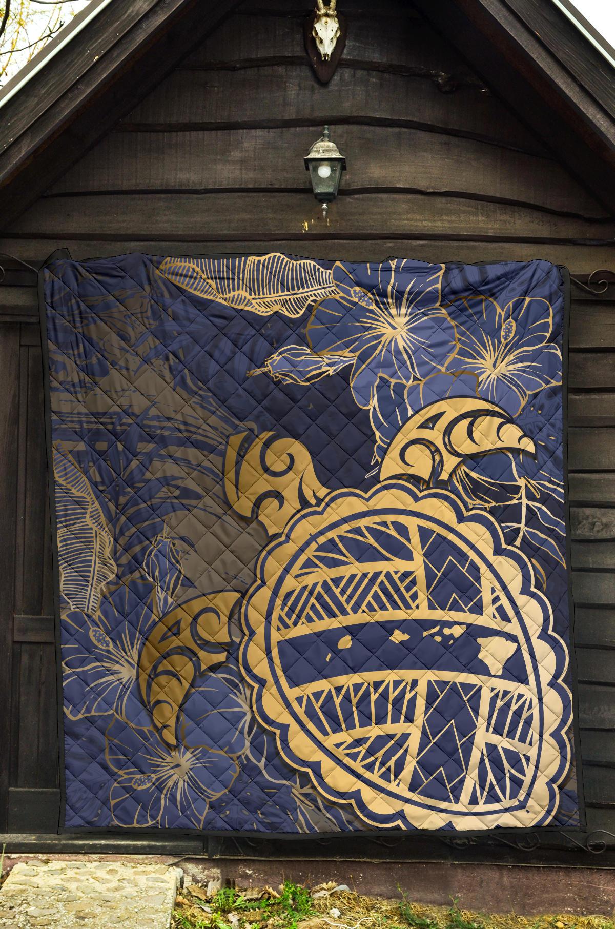 Hawaii Turtle Hibiscus Gold Premium Quilt - Kyn Style - Polynesian Pride