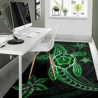 Kanaka Map Hibiscus Plumeria Turtle Art Polynesian Area Rug Green AH - Polynesian Pride