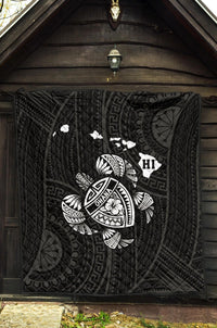 Hawaii Turtle Hibicus Map Premium Quilt - White - Polynesian Pride