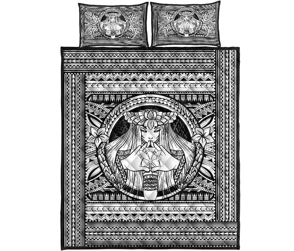 Hawaii Polynesian Pele Mauna Kea Quilt Bed Set White - Polynesian Pride