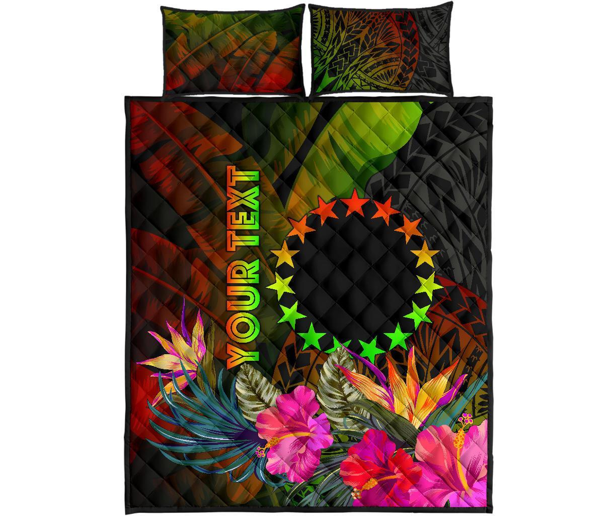 Cook Islands Polynesian Personalised Quilt Bed Set - Hibiscus and Banana Leaves - Polynesian Pride
