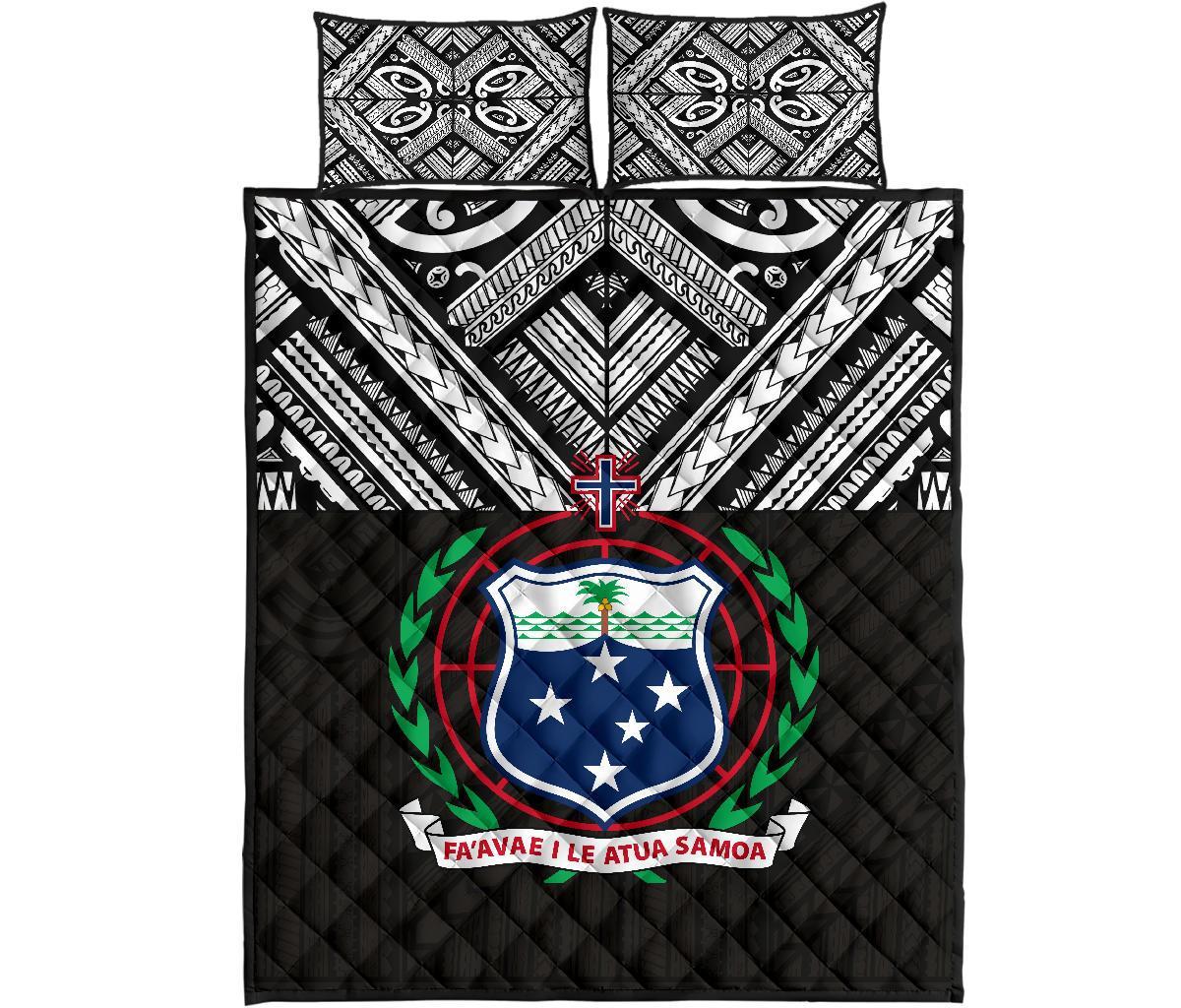 Samoa Polynesian Polynesian Quilt Bed Set - Samoa Coat Of Arms Black Version Black - Polynesian Pride