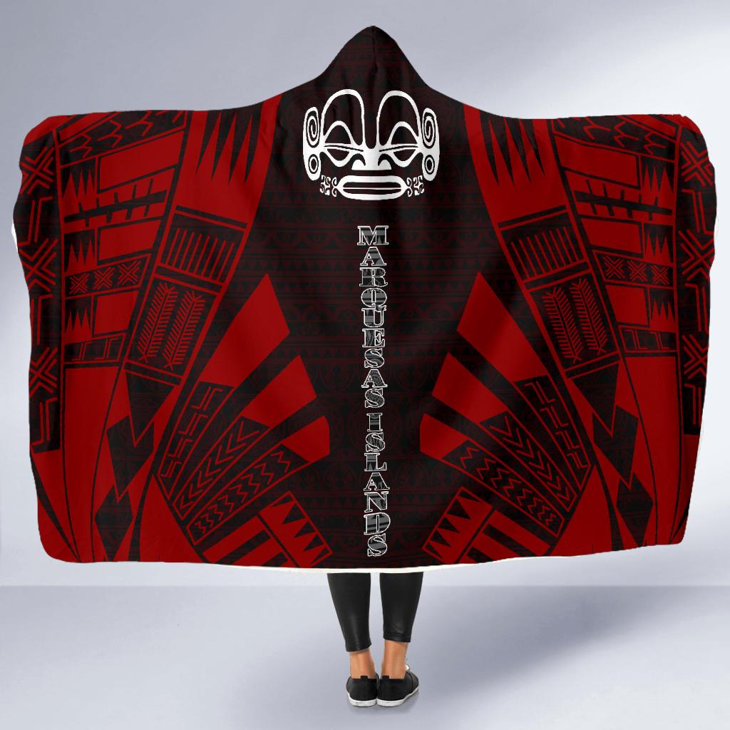 Marquesas Islands Hooded Blanket - Polynesian Tattoo Red - Polynesian Pride