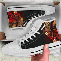 Guam Polynesian High Top Shoes - Plumeria Flowers And Waves - Polynesian Pride