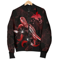 Papua New Guinea Polynesian Men's Bomber Jacket - Turtle With Blooming Hibiscus Red - Polynesian Pride